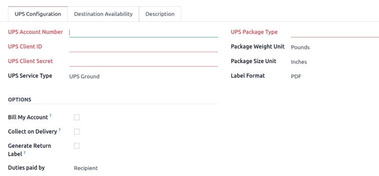แสดงแท็บ "การกำหนดค่า UPS" ในฟอร์มวิธีการจัดส่ง