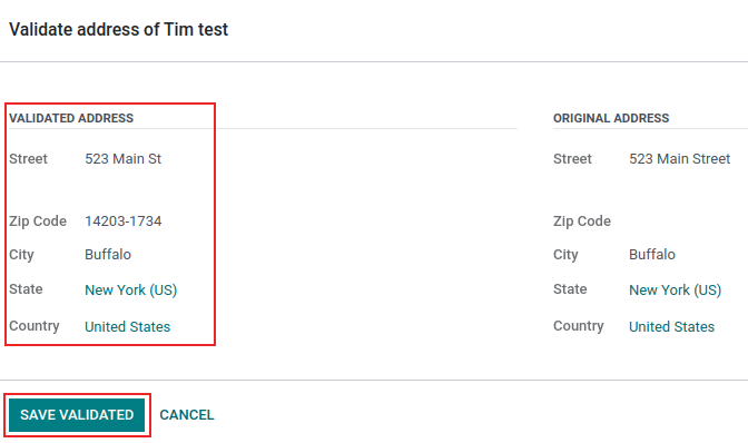 Validate address pop-up window in NightPOS with "Save Validated" button and "Validated Address" highlighted.