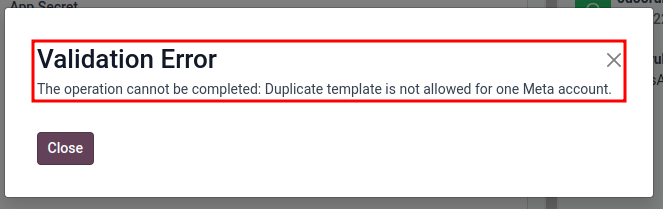 Error message displayed in NightPOS when a duplicate template exists.