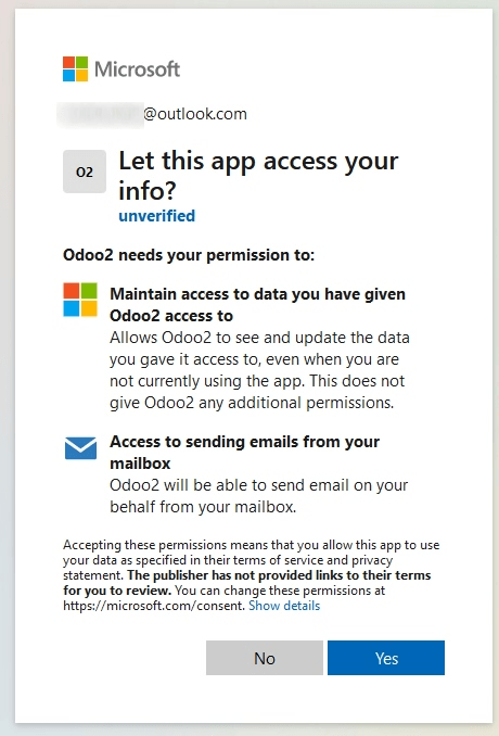 Permission page to grant access between newly created app and NightPOS.