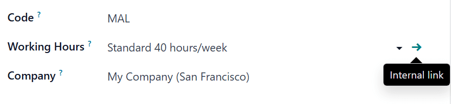 ปุ่ม "ลิงก์ภายนอก" Working Hours บนฟอร์มศูนย์การทำงาน